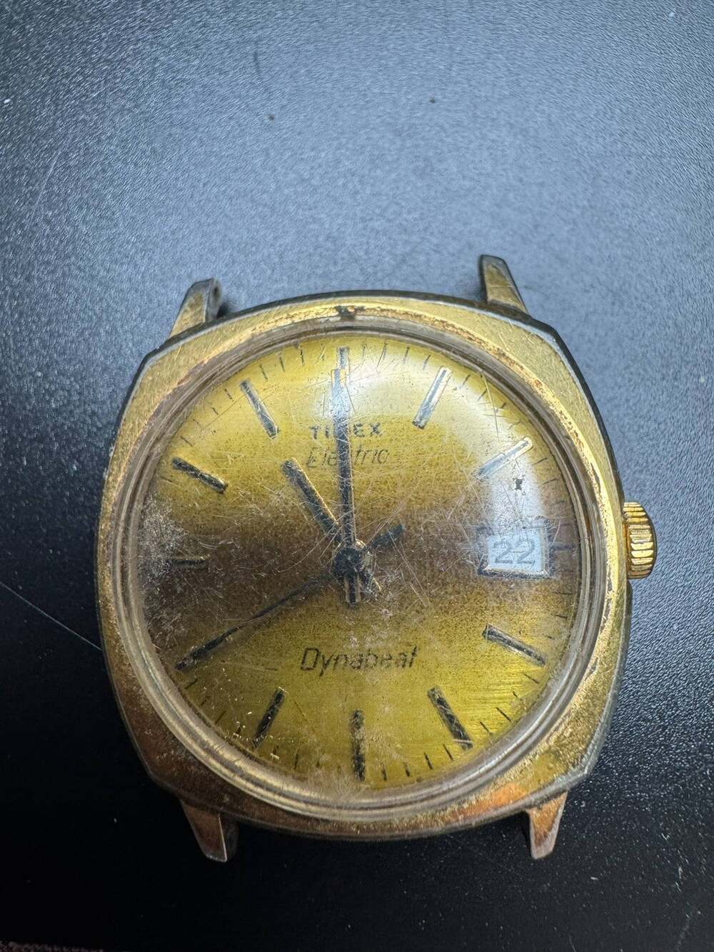 Vintage Timex Electric Dynabeat Gold Tone Wristwatch Head Date Dial Project